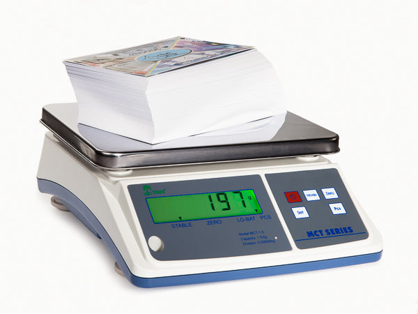 AM-MC-1500 -- 1500 kilogram x 0.01g intelligent counting scales for piece-counting of homogenous parts including counting printed matter instantly